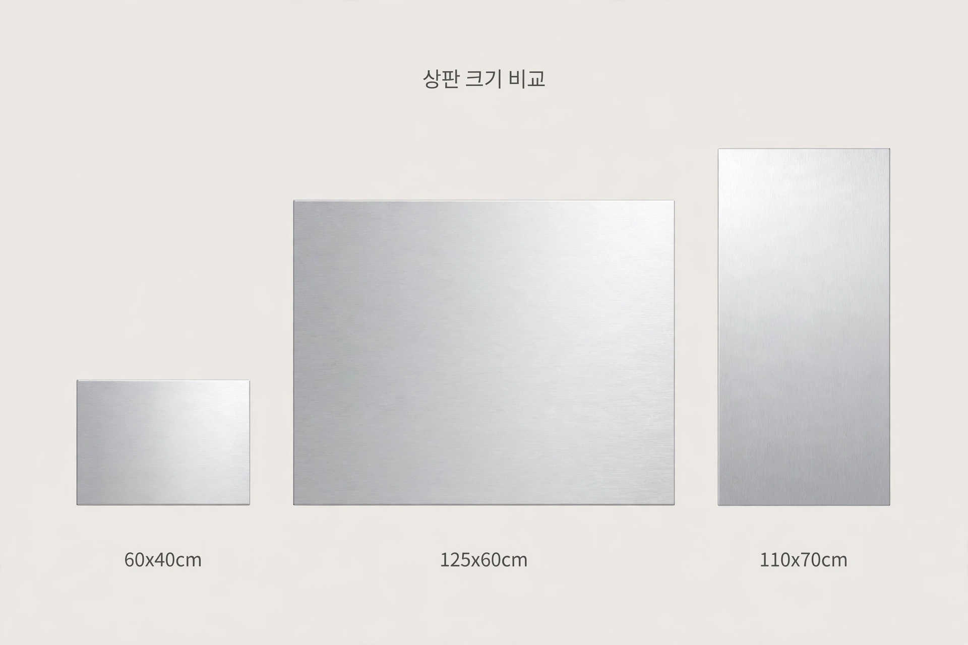 60×40cm, 125×60cm, 110×70cm 상판 크기 비교