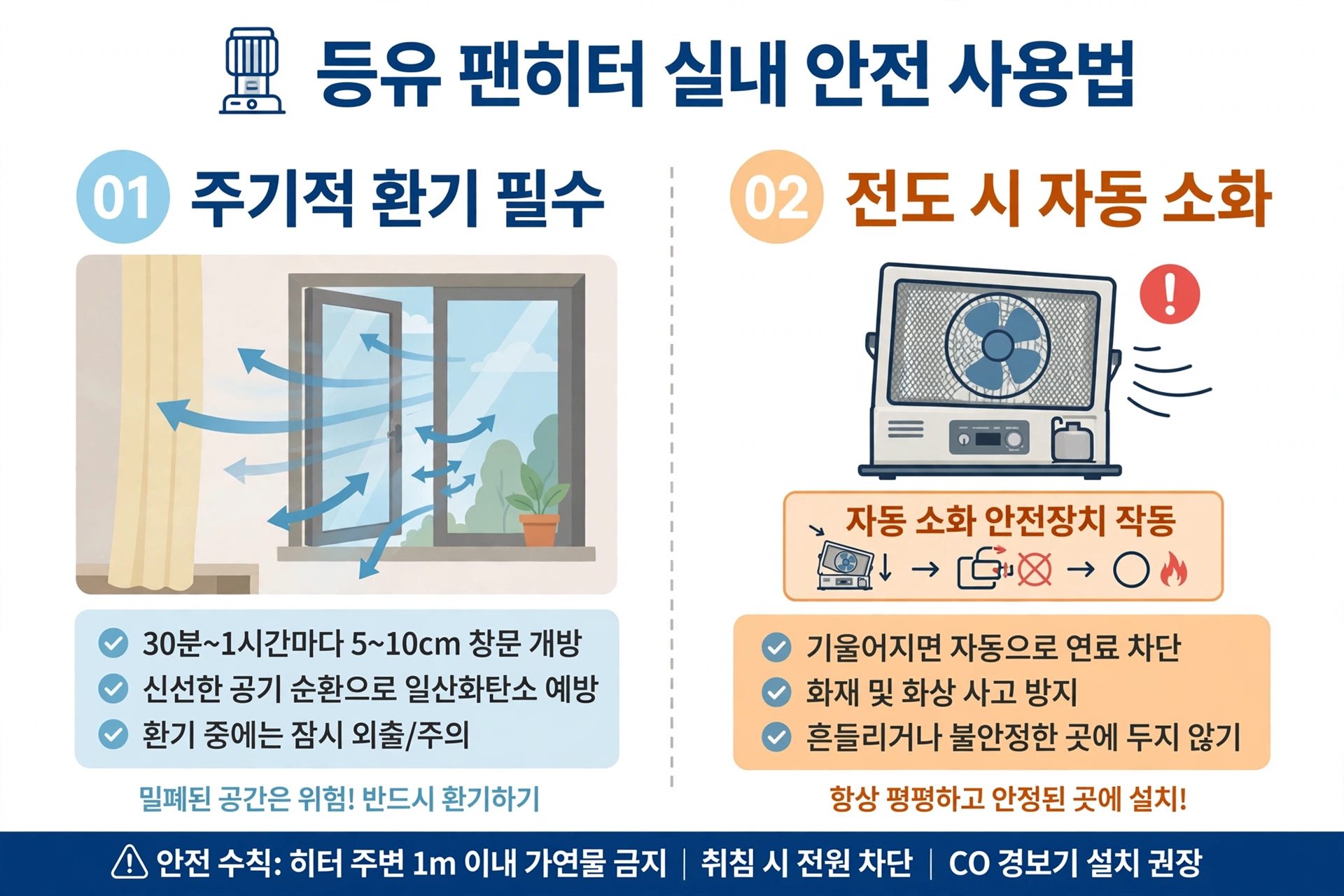 등유 팬히터 실내 안전 사용법 인포그래픽
