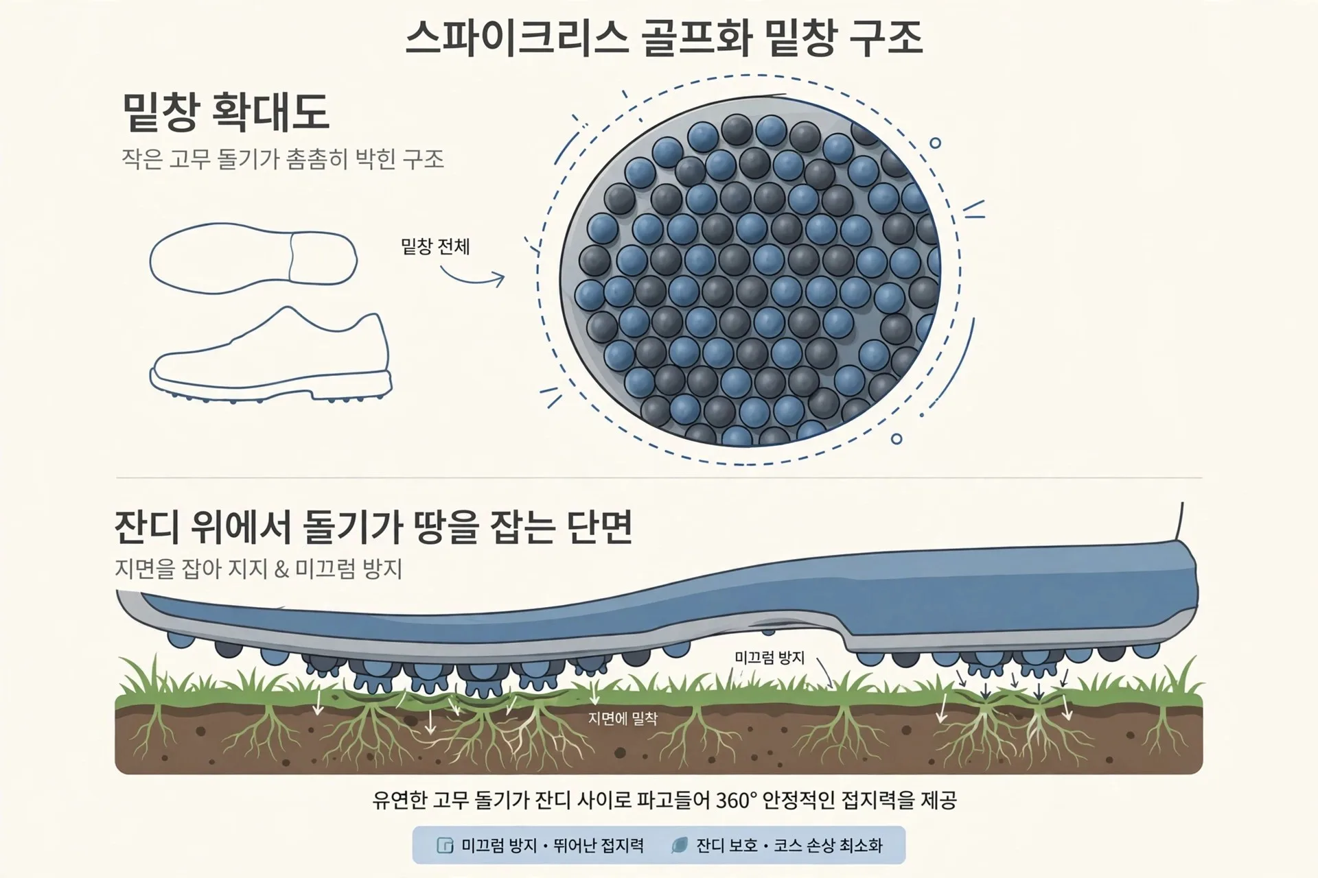 스파이크리스 밑창 돌기 구조 도식