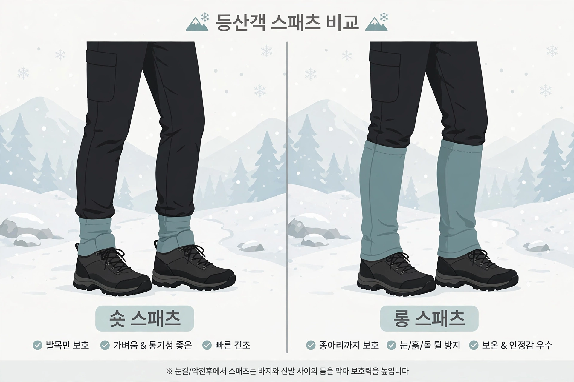숏 스패츠와 롱 스패츠의 커버리지 비교 도식
